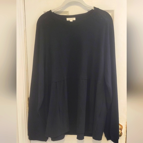 Cotton Blue NWOT Solid Black Babydoll Top Large - Picture 2 of 8